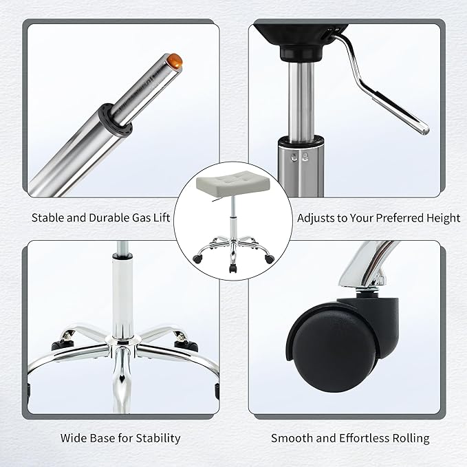 Adjustable Drafting Stools 17-21 inch (Saddle Shaped Seat) (300lbs Capacity) Office Stool with Wheels (Gray)