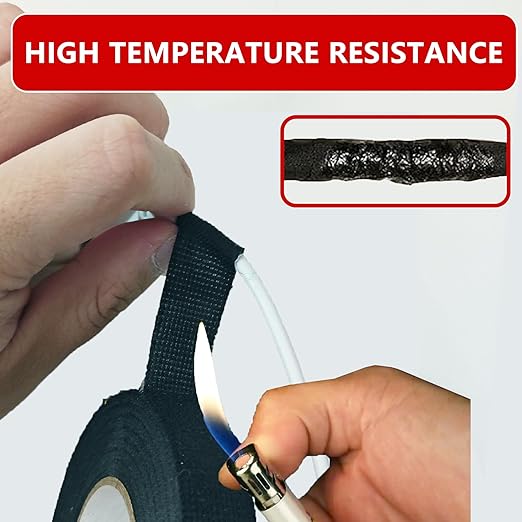 SWRT Wire Harness Tape, 3/4 Inch × 50 Feet, 6 Packs (300 Feet Total), Self-Adhesive Black Cloth Electrical Tape for Automotive Use, High Temperature Resistance Felt Tape.