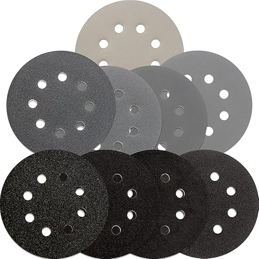 5 inch Wet Dry Sanding Discs Hook & Loop 54 pcs, 80 120 180 220 400 600 1000 2000 3000 Grit Silicon Carbide Orbital Sander Sandpaper Assortment with Tack Cloth, Automotive Wood Metal S&F STEAD & FAST
