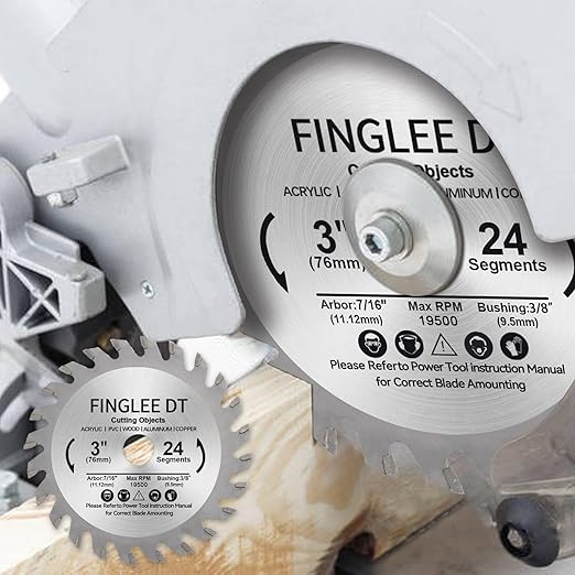3 Inch TCT Circular Saw Blade 24 Teeth for Wood, Plastic, PCV, Acrylic, Plywood, 7/16'' Arbor, Supplied with 3/8" Bushing (3Pcs)