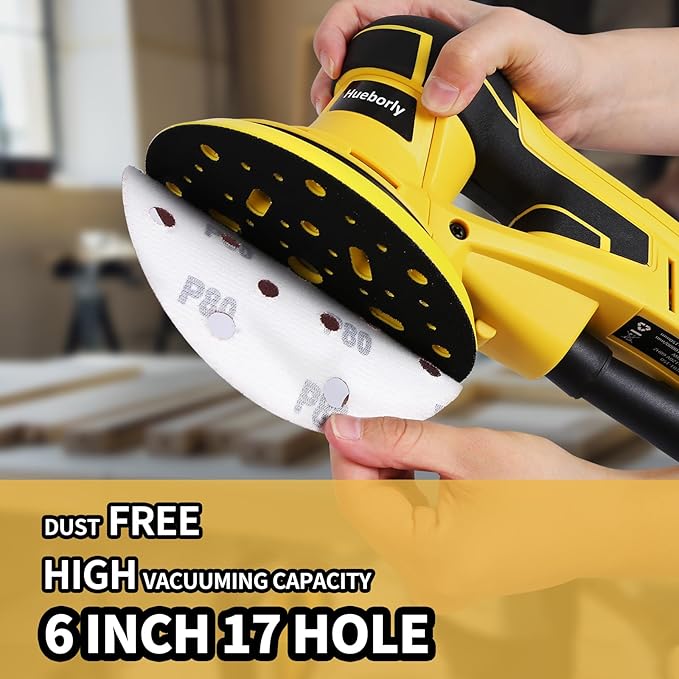 Electric Random Orbital Sander Brushless Motor Powerful 350W Polisher Sander 6-Inch 10000 RPM Variable Speed Tool for Sanding Walls and Wood, Rust Removal, Car Polishing Ect