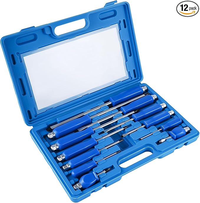 Lichamp 12-Piece Screw Driver Set Heavy Duty, Go-Thru Magnetic Screwdriver Set Kit with High Torque 6 Phillips & 6 Flat Head Tips
