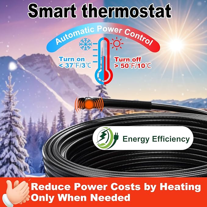 HEATIT Heat Tape for Water Pipes Heating Cable with Thermostat for Metal And Plastic Home Pipe, Electric Pipe Heating Trace System 7 Feet