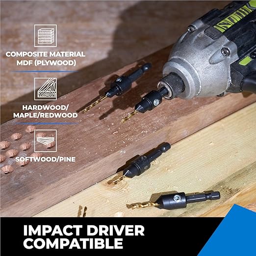 toolant Silence Combination Countersink Drill Bits Set, #4, #6, #8, #10, #12, High-Speed Steel Counter Sink Drill Bit Adjustable for US Wood Screw with Storage Case