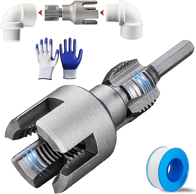 Integrated Internal & External Pipe Threading Tool, Pipe Thread Cutting Tool, Electric Drill Compatible 2 In 1 PVC Pipe Threader Kit, 1/2" 3/4" PVC Thread Maker Tool for Water Pipes (1 Pc 1/2’’)