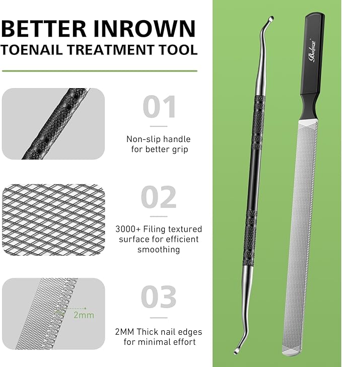 BALUCA Toenail File for Thick Nails & Ingrown Relief | Heavy Duty Metal Emery Board with Toenail Lifter for Seniors, Coarse Grit & Durable Stainless Steel Design (Black, 1.0, Count, 180/240 Grit)