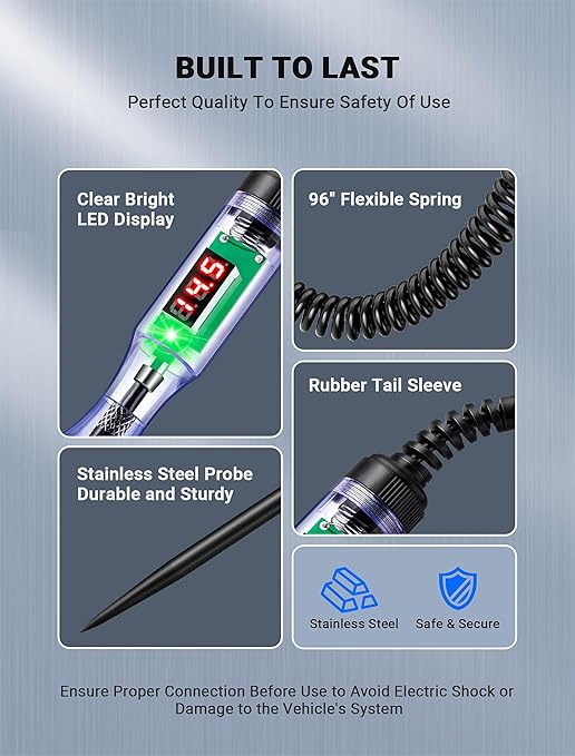 Automotive Test Light with 3-48V LED Digital Readout, Automotive Circuit Tester with Voltmeter and Polarity Indicator Light, Electrical Voltage Test Pen with Stainless Probe for Fuse Car/Vehicles
