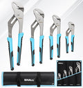 SHALL 4-Piece Groove Joint Pliers Set, 12/10/8/6 Inch Adjustable Water Pump Pliers with Cushion grip, Tongue and Groove Pliers w/Tool Roll Bag for Home Repair, Plumbing, Gripping, Nuts, Bolts
