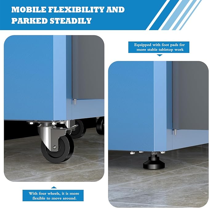 Upgraded Double Door Tool Chest with Locking System,Rolling Tool Chest with 360° Swivel Casters and Foot Pads,Large Tool Cabinet with Movable Partition for Different Needs,Large Assembly Box