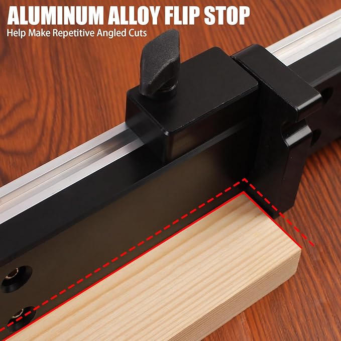 Precision Miter Gauge for Maximum Stock Support and Repetitive Cut Flip Stop