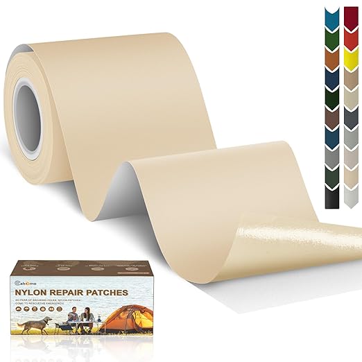 3x79 Nylon Repair Patch Nylon Repair Tape Self Adhesive Fabric Tapes Outdoor Camping Gear Fabric kit for Tent, Umbrella, Down Jackets, Sleeping Bag, Knapsack（Dark Beige）