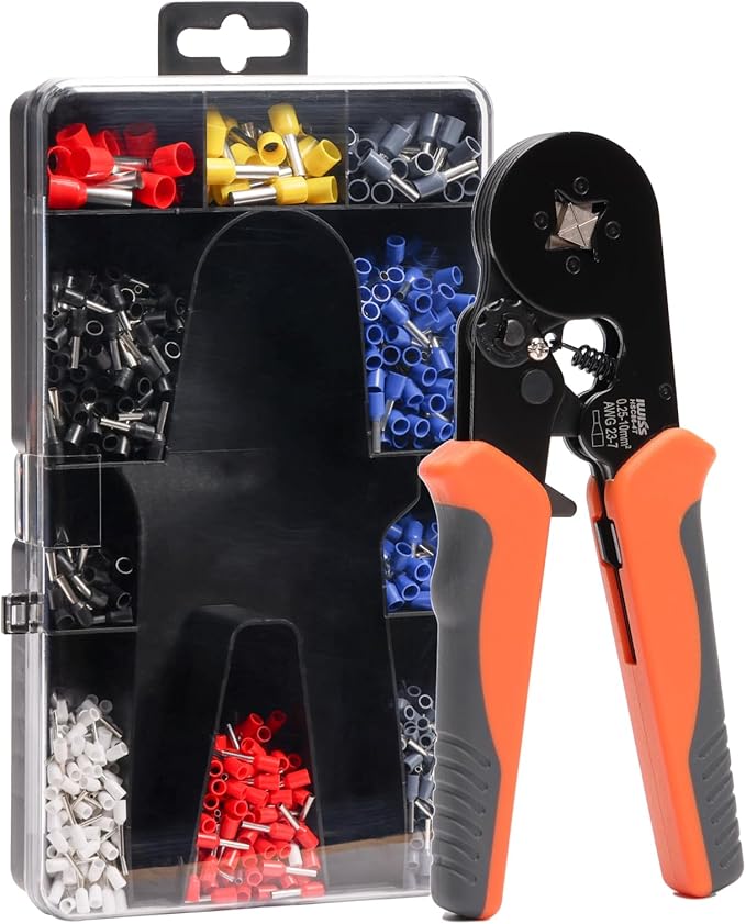 iCrimp Square Self-adjustable Wire Ferrule Crimping Tool for AWG23-7 Bootlace End-Sleeves Ferrule, Ratchet Crimper Kit (HSC8 6-4T)