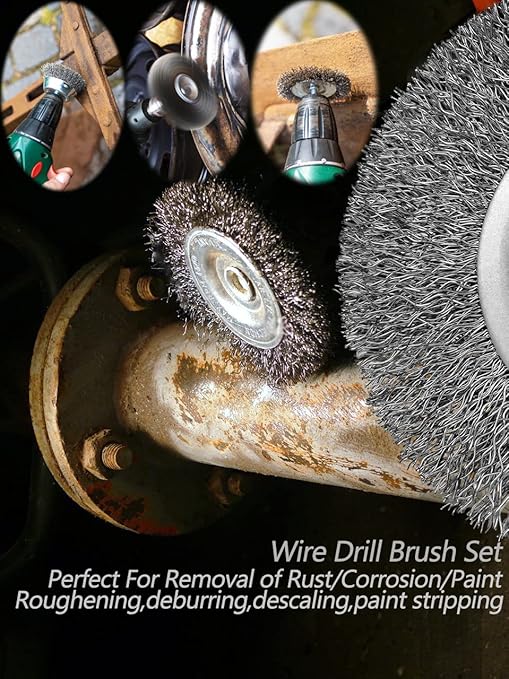 Wire Wheel Cup Brush Set,0.012-Inch Coarse Crimped Carbon Steel,Die Grinder Wire Brush for Drill,1/4In Hex Shank,Wire Drill Brush Set (24 Pack)