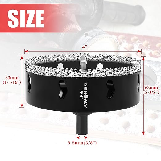 4 Inch Diamond Hole Saw with Pilot Drill Bit, 4" Serrated Brazing Tile Hole Saw Diamond Core Drill Bits with Guiding Bit for Ceramic Porcelain Tile Glass Stone Granite Marble