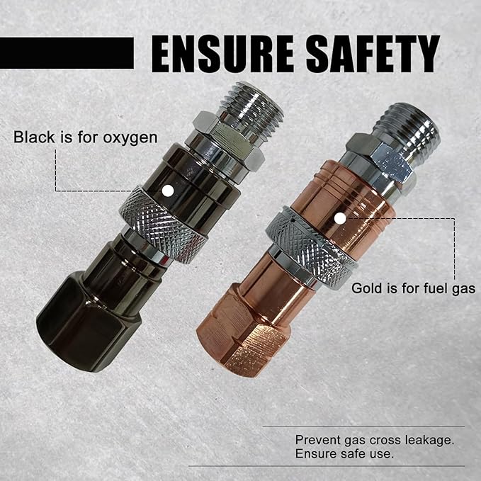 Upgraded Oxy Acetylene Quick Connects,Quick Connect Hose Fittings,Cutting Torch Hose Quick Connect Sets,Fit for 9/16"-18 B Fittings, Max 29 PSI for Fuel Gas and 145 PSI for Oxygen