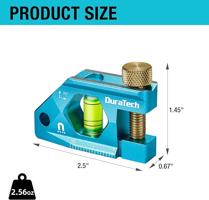 DURATECH 2.5-Inch Level, Magnetic Torpedo Level with 90° Bubbles, V-Groove, Large Viewing Window, Aluminum Alloy Body, Hanging Hole, SAE and Metric Scale for DIY Projects and Household Use