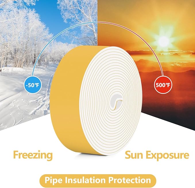 Pipe Insulation Tape, Pipe Wrap Insulation Foam Tape Self Adhesive, Outdoor Water Pipe Insulation Roll for HVAC, AC Line Insulation, 6 inch x 16.5 FT Heat Tape for Water Pipe, White