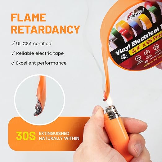 RED WOLF 10 Pack Orange Electrical Tape 3/4 Inch x 66 Ft Industrial Grade UL/CSA Listed 7 Mil Thick Flame Retardant High Temp Waterproof Electrical PVC Tape Electric Super Vinyl Rated 600V