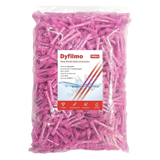 Heat Shrink Butt Connectors - 500Pcs 22-16 AWG Red Waterproof Electrical Wire Connectors Automotive Marine Grade Wire Crimp Terminals Butt Splices for Cable,Boat,Home Electrical etc.
