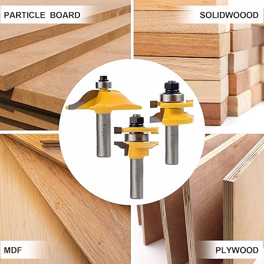 3PCS 1/2" Shank Router Bit Set, Raised Panel Cabinet Door Making Router Bits, Cemented Carbide Router Bits, Woodworking Tools Router Door & Window Bits (Tenon Joint Cutter Diameter: 1-5/8")