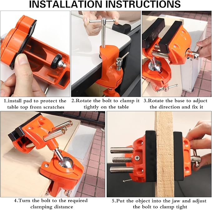 MAXMAN Clamp Bench Vise with Post Universal, Woodworking Vise, 360° Heavy Duty Cast Steel, Table Clamp Vise with Swivel Base for Workbench DIY Projects, Handcraft Creations
