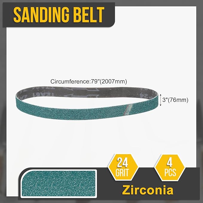 3 x 79 Inch Sanding Belt, 4 Pcs 24 Grit Zirconia Knife Sharpener Belts Work Sharpening for Belt Sander Knife Carving Tool Metal Working