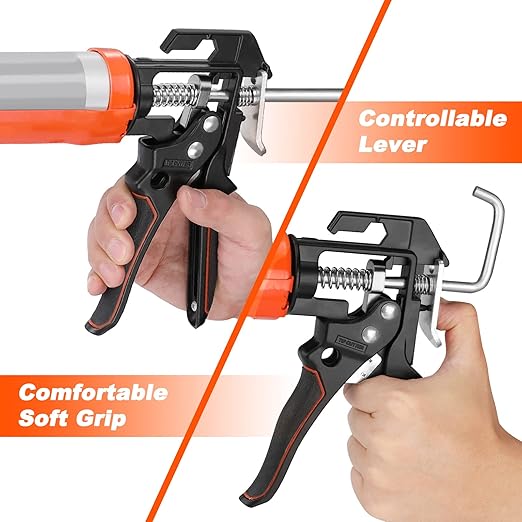 ValueMax Caulk Gun, 9 Inch Silicone Sealant Caulking Gun for Caulking/Filling/Sealing, Trigger Comfort Grip and Iron Smooth Rod, Ideal for Tiles, Window Joints, 8:1 Thrust Ratio