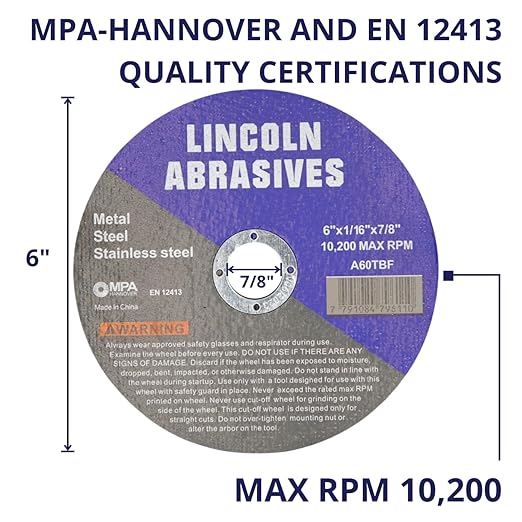 400 Pc 6" x 1/16" x 7/8" Cut-Off Wheels Lincoln Abrasives Metal & Stainless Steel