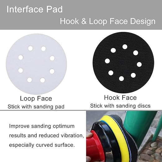 5 Inch 8 Hole Sanding Discs, 100 Pcs Wer Dry Sanding Disc Set 600 800 1000 1500 2000 Assorted Grits Hook and Loop Green Polyester Film Backed Sandpaper with Interface Pad for Random Orbital Sander
