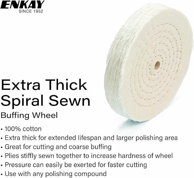ENKAY - 8" Extra Thick Spiral Sewn Buffing Wheel (80 Ply)