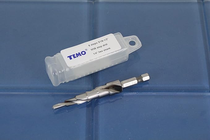 TEMO M35 Cobalt Step Drill Spiral Flute, 6 Size 3/16 Inch To 1/2 Inch, 1/4 Inch Hex Shank