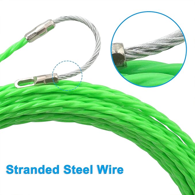 Fish Tape 49FT Wire Fishing Tools Cable Pulling Wire 4.5mm Diameter, Ideal for Cable Runs 15m