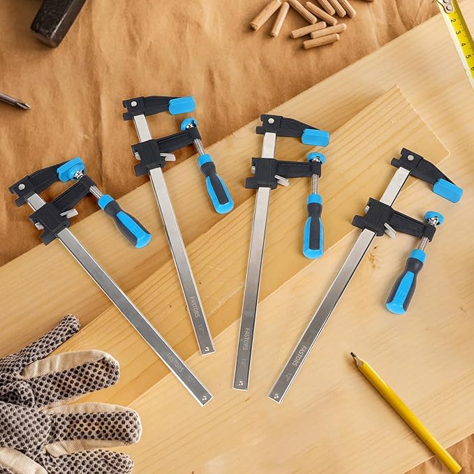 Bar Clamps for Woodworking 12 Inch,4 Pack Wood Clamps Adjustable and Release Quickly,Woodworking Clamps Throat Depth 2.5 Inch,Serrated Steel Rail,Bar Clamps Force 600 Lbs