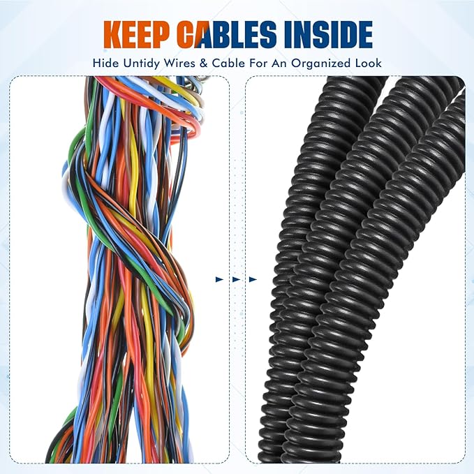 Sasylvia 1/4" x 200 ft Split Wire Loom Tubing Automotive Wire Loom Assortment Split Cable Sleeves Bulk Flexible Electrical Conduit Protective Kit