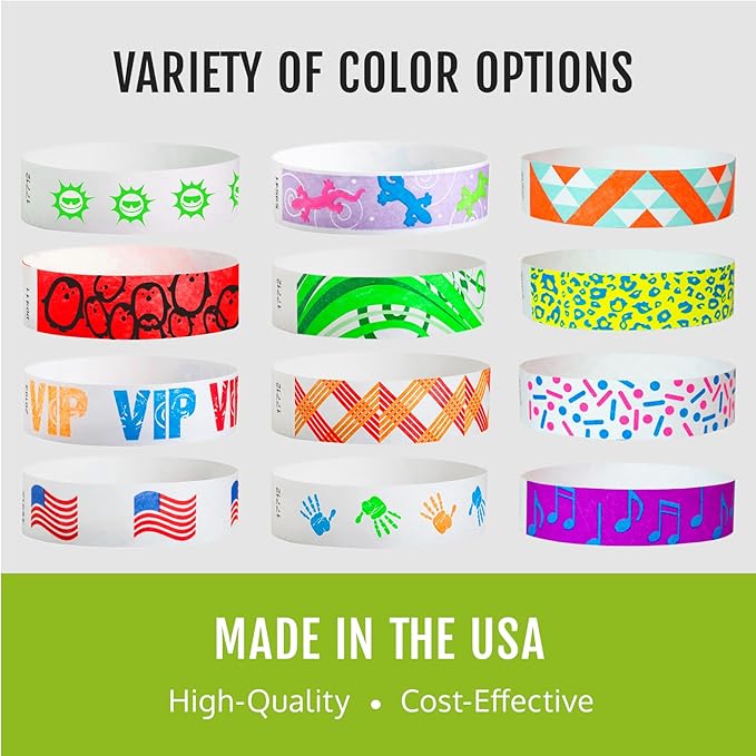 500 WristCo Wavy Flag Tyvek Wristbands for Events – Security Cuts & Tamper-Proof Design to Prevent Reuse – Premium-Grade Bracelets for Hospital & Medical ID, Party & VIP Identification