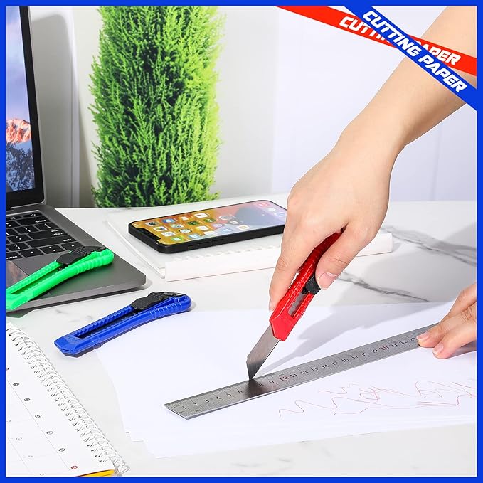 Chumia 60 Pack Box Cutter Bulk Utility Knife 18 mm Wide Blade Plastic Disposable Box Cutter Retractable Paper Knife Compact Extended Use for Office Art Studio School Home Warehouse Crafts 3 Colors