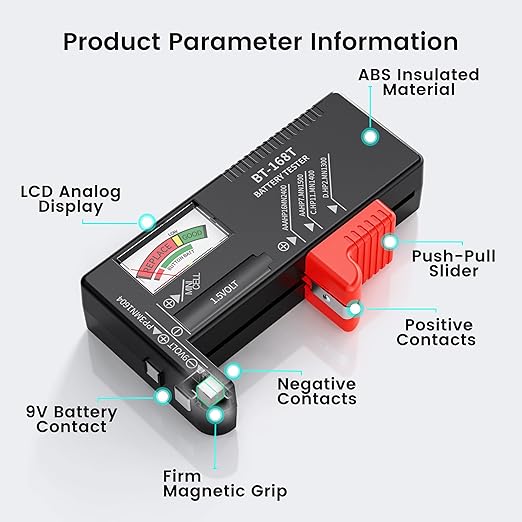 DLYPOW Battery Tester, Universal Battery Checker Small Battery Tester for AAA AA C D 9V 1.5V Button Cell Household Batteries (Upgraded Magnetic Version)