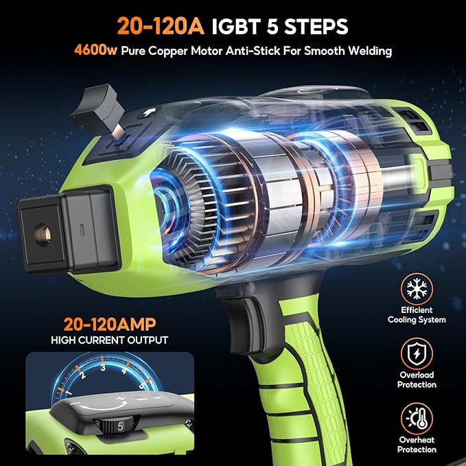 Portable Handheld Welding Machine - 110V IGBT Inverter Handheld Welder, 20-120A Portable ARC Welder with 5 Variable Current Adjustments,Hot Start & Anti-Stick for 3/32"-1/8" Welding Rods(Green)