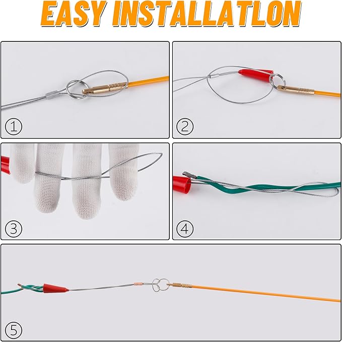KOOTANS 11FT Fiberglass Running Electrical Wire Cable Glow Rods Wire Pulling Tools Fish Tape Cable Puller Through Wall Snake Fish Rods Kit with Different Attachments