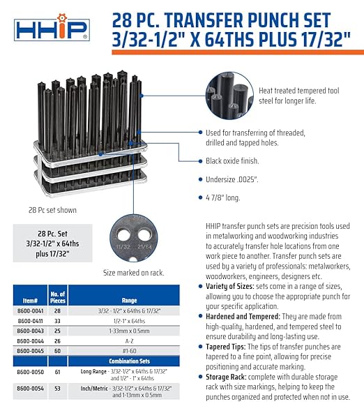 HHIP 8600-0045 60 Piece #1-60 Transfer Punch Set