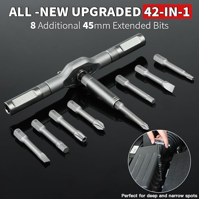 42 in 1 Magnetic Screwdriver Sets,Magnetic Drive Tool with Detachable Ratchet Handle,Multi Bit Ratchet Screwdriver Set,Multi Bit Ratcheting Screw Driver Set with Storage Case Repair Tool Kit (Black)