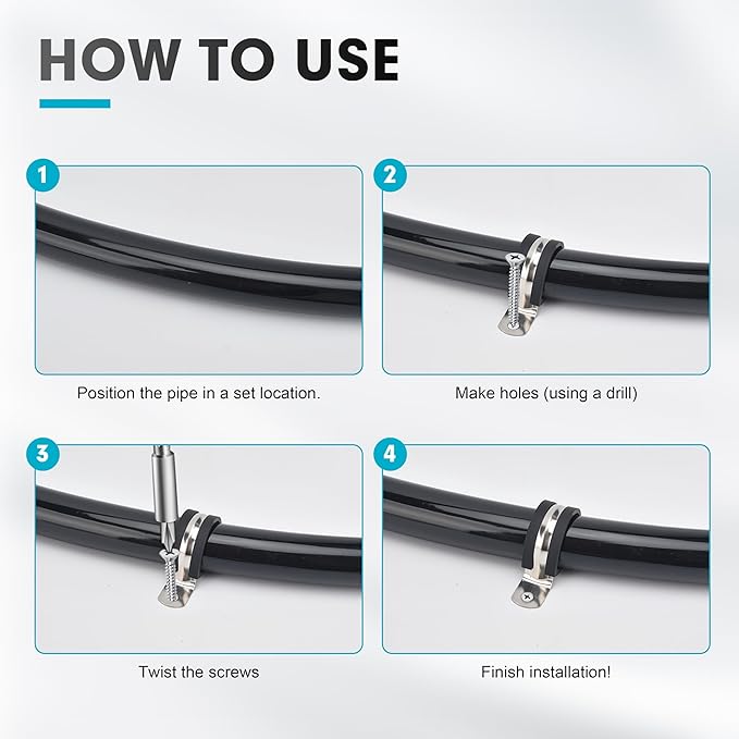 4 Inch 10 PCS 2 Holes Rubber Cushioned U Bracket Clamp, Reinforced Rigid Pipe Strap, Stainless Steel Conduit Straps Cable Clamp (100 mm) by Tavonuxt