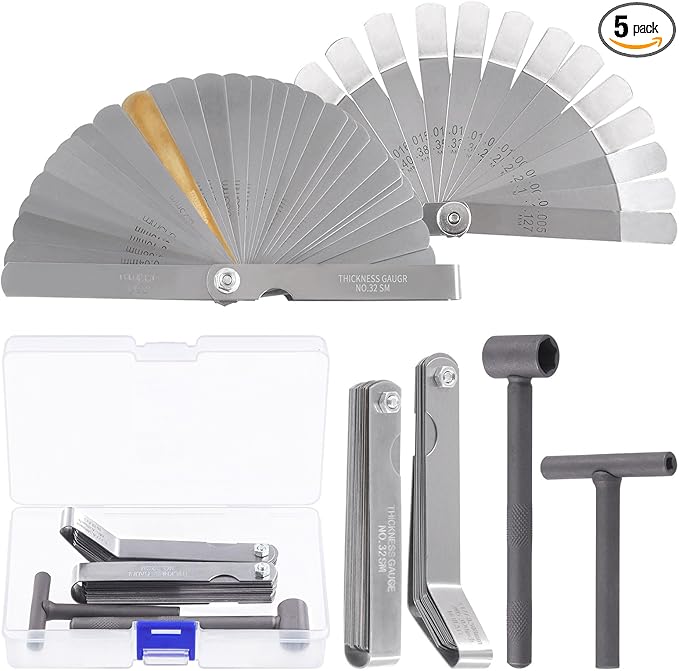 Swpeet 4Pcs Adjusting Valves Tools Set, Motorcycle Engine Valve Screw Adjusting, Include Square Hole Tool, Hexagonal Hole Tool, Straight Feeler Gauge and Offset Feeler Gauge(Metric and Imperial)
