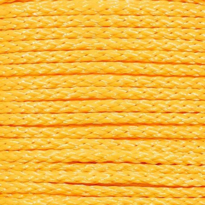 Hollow Braid Polypropylene Rope (3/8 Inch, 50 Feet, Yellow) - Barrier Rope - Trail Marking, Crowd Control, Golf Courses