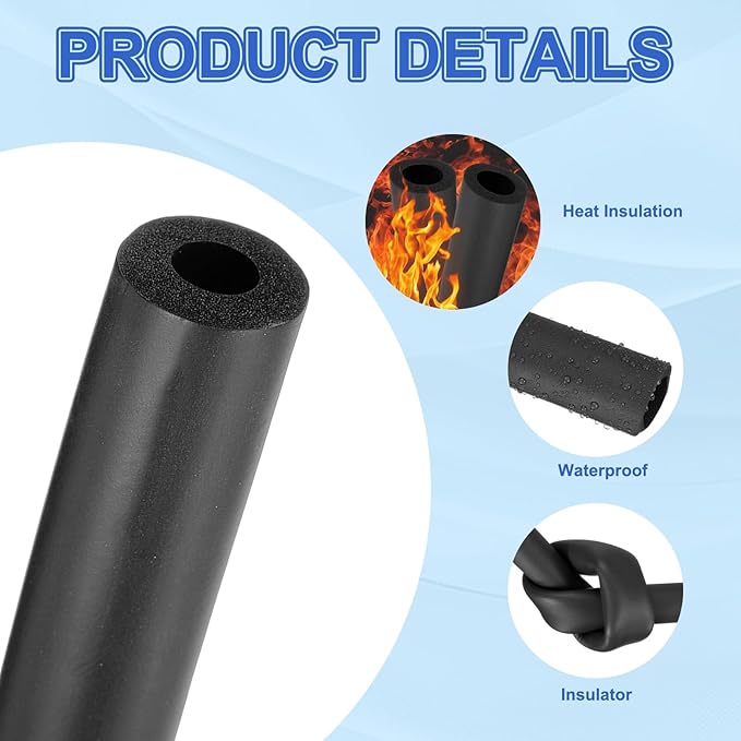 uxcell Pipe Insulation Tube Foam, 1/2" ID x 5/16" Thick x 1.64ft Foam Pipe Cover Non-Slip Hollow Tubing Guitar Air Conditioner Stand Fitness Equipment Handles, Black
