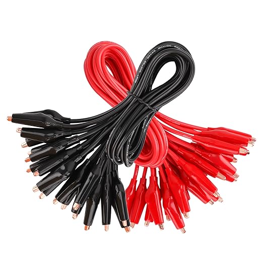 DROK Jumper Wires with Alligator Clips Electrical - 20pcs 35mm Small Pure Copper 19.6 inches/50cm Test Leads with Alligator Clips for Multimeter Electrical Testing