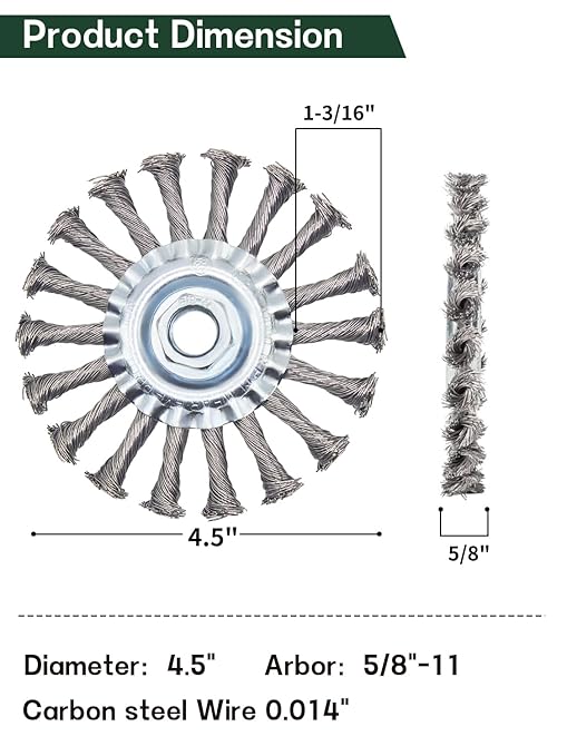 Knotted Wire Wheel Brush 4.5in 5/8-11 Threads Arbor for 4-1/2" Angle Grinder - 2pcs