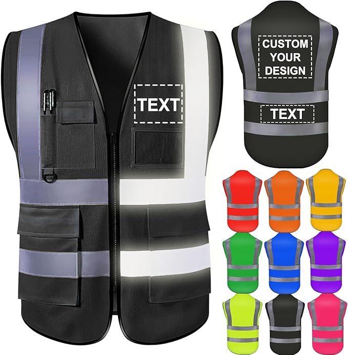 Custom Safety Vest for Men with Logo High Visibility Safety Vests Reflective with Pockets and Zipper Construction