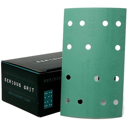 3" x 5" (80mm x 133mm) 14-Hole 800 Grit Sanding Sheets - Fits Festool RTS 400 & Mirka Deos 353 - Heavy-Duty Hook & Loop Film Abrasives - Sandpaper for Sheet Sanders - 50 Pack Box