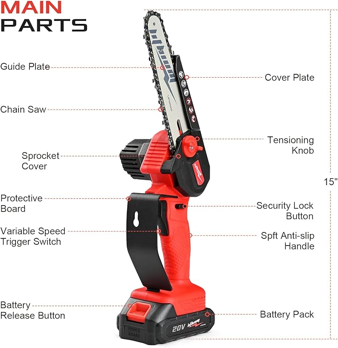Cordless Mini Chainsaw, 20V Max Battery 6 Inch Small Chain Saw, One-Hand Handheld Electric Portable Chainsaw for Cutting Wood Trimming and Woodworking- Mini Chain Saw Cordless with 1 Batter